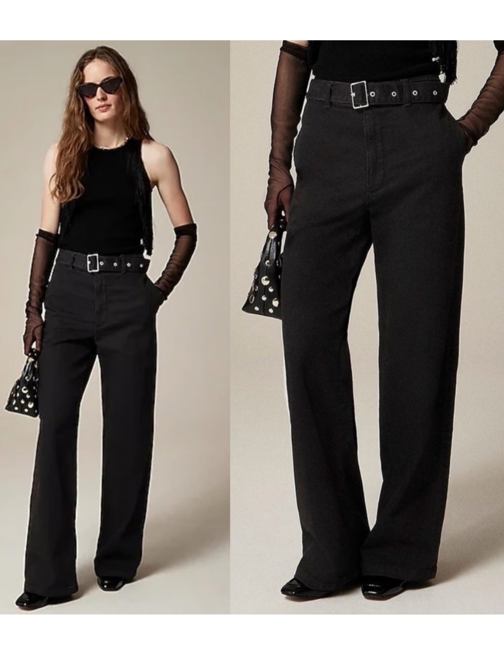 J. Crew Belted Mid-rise Wide-leg Jean in Black
